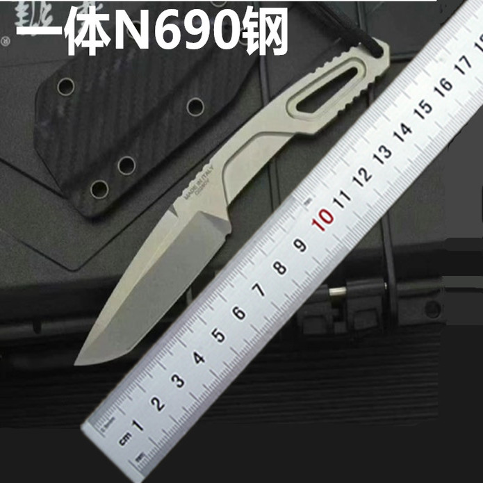 高端定制一体钢N690钢直刀求生刀高硬度60HC一体成性钛合金直刀