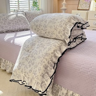 ins风夏季 夏被四件套夹棉床盖双人夏凉被花边空调被薄被子 韩版