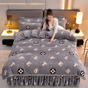 2025新款 牛奶金貂绒四件套双面绒被套珊瑚绒秋冬加厚床裙三件套