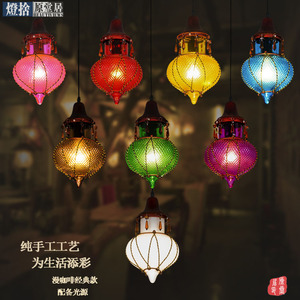 漫咖啡厅彩色网咖电竞琉璃灯酒吧三头水晶小吊灯吧台餐台卡座吊灯