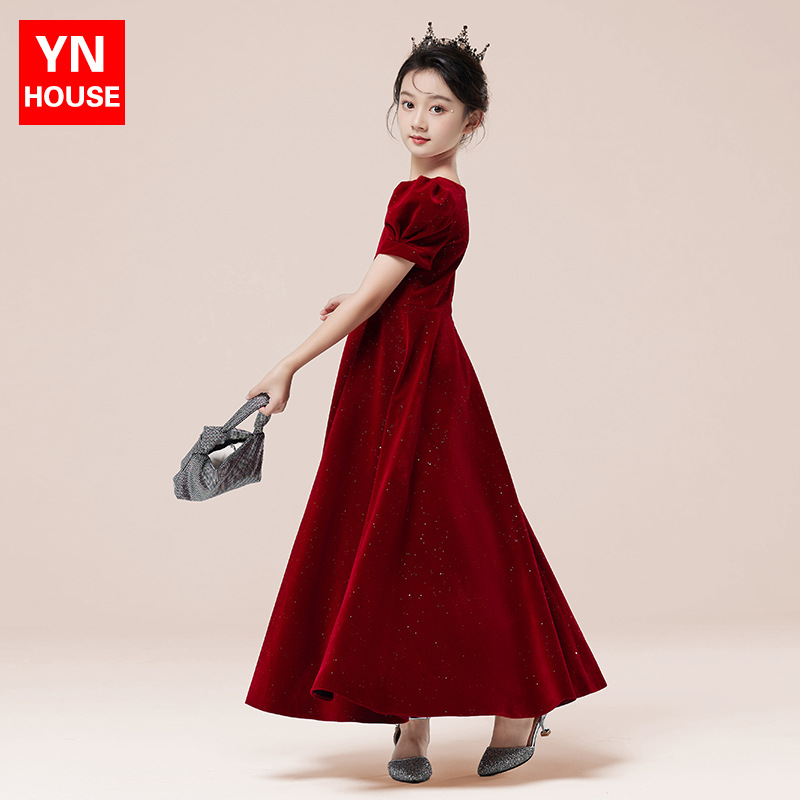儿童晚礼服女童红色花童连衣裙小女孩高端钢琴演奏表演出小主持10