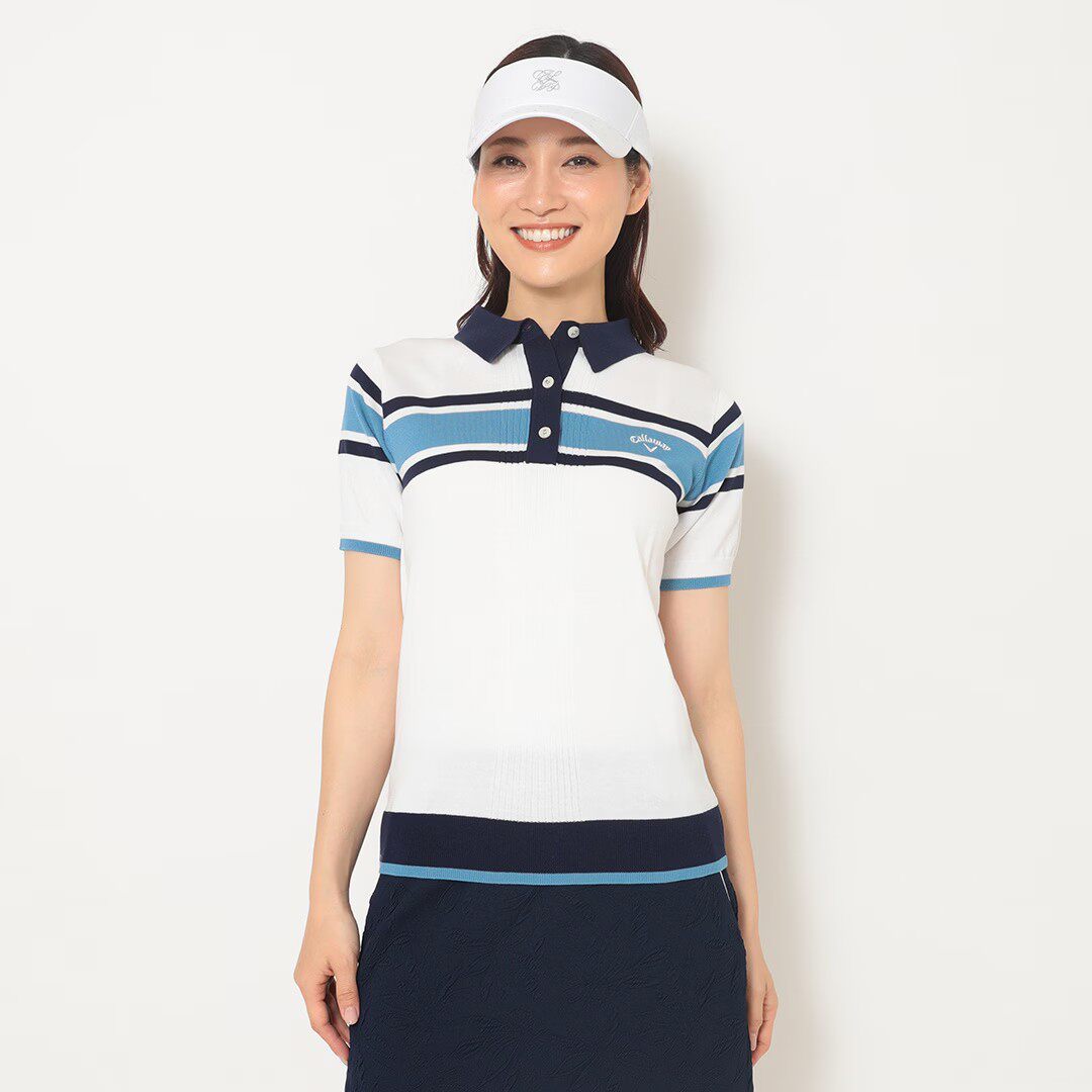 日本25年卡拉威Callaway高尔夫球服女士高弹力棉质短袖针织POLO衫