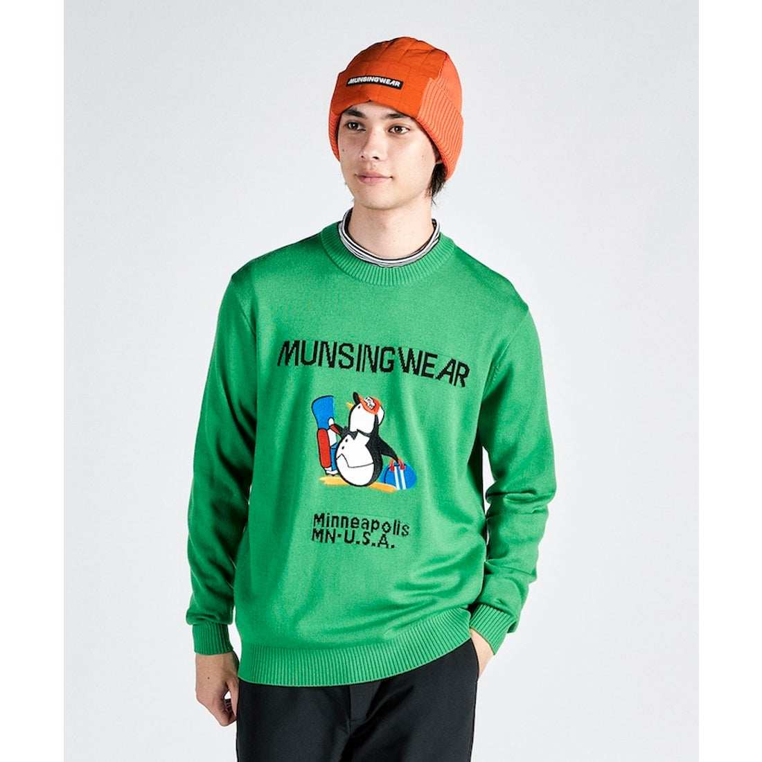 24冬日本代购MUNSINGWEAR/万星威高尔夫服装男士长袖保暖圆领毛衣