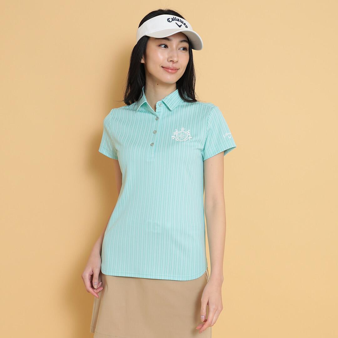 日本代购25年春款Callaway卡拉威高尔夫服装女士条纹速干短袖衬衫
