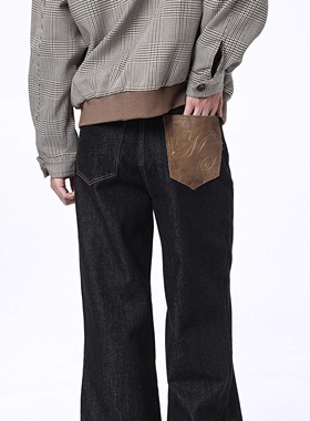 LBMS辣堡美式马毛冈山原牛14.5盎司水洗直筒弯刀原色牛仔长裤