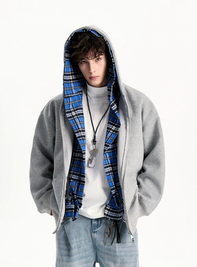 LBMS辣堡美式2025春季新品实拍美式复古vibe重工连帽卫衣外套