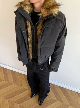 LBMS辣堡美式冬季高街个性设计宽松棉服外套中性风硬核夹克外套