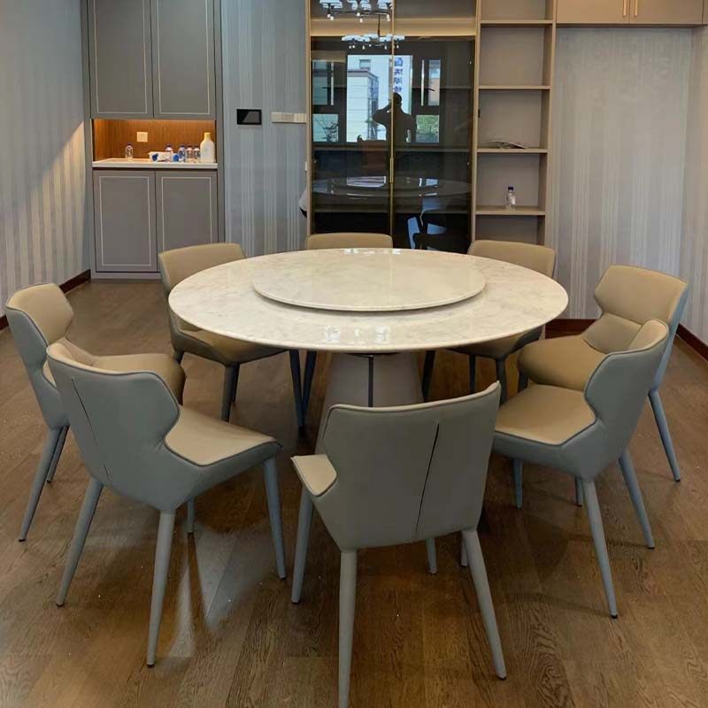 天然大理石中花白圆餐桌现代餐台餐厅高端别墅家用奢石圆桌饭桌