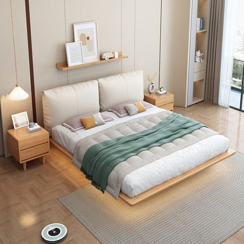 速发意式极简悬浮床皮艺床主卧.奢大包皮艺软床双人床婚床悬空1轻