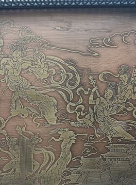 速发仿古珍藏大号铜茶盘琼楼玉宇果盘摆件水果盘家用客厅装饰工艺