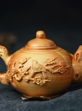 速发崖柏黄杨木手把件南瓜茶壶摆件工艺品文玩把把壶友把玩件