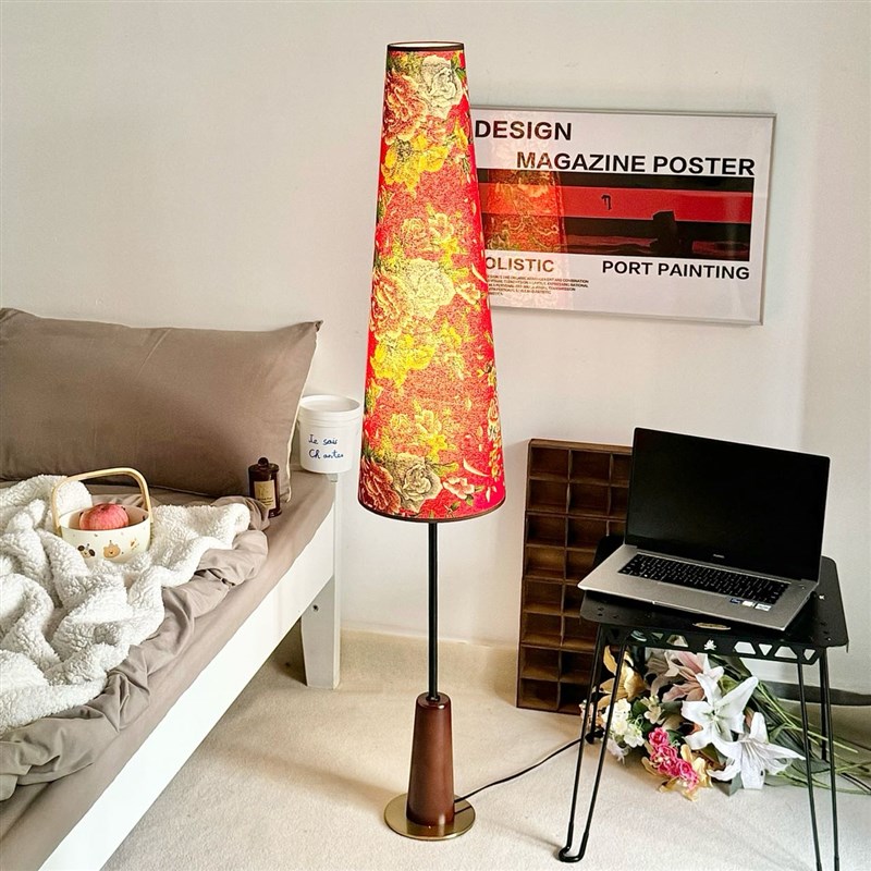 速发室红花罩落地灯客厅法式复古风卧大床头书房立宿实木装饰民灯
