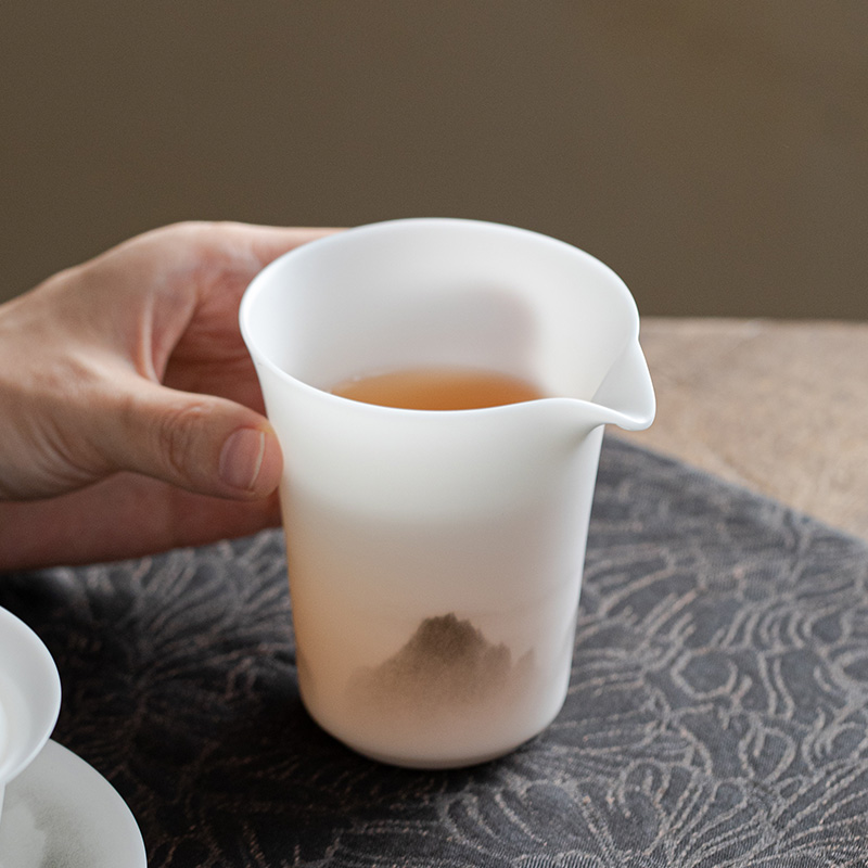 速发传匀窑冰种羊脂玉白瓷龙茶海公道杯功夫茶具茶道艺件分茶器配