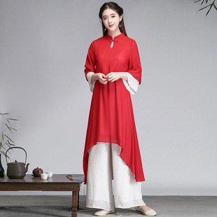 上衣改良风服茶服仙气禅服中国式 中汉唐装 连衣 套装 速发国风禅意装