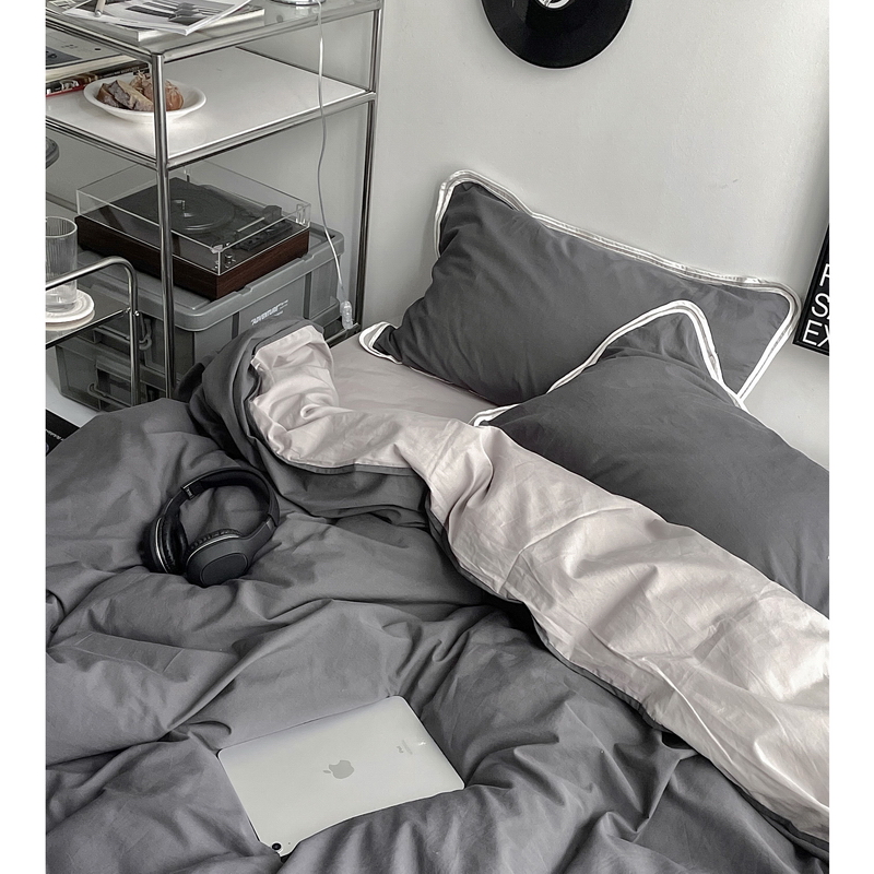 速发Iad双层边40支水洗棉床上四件套纯棉全棉床款笠纯色简约风