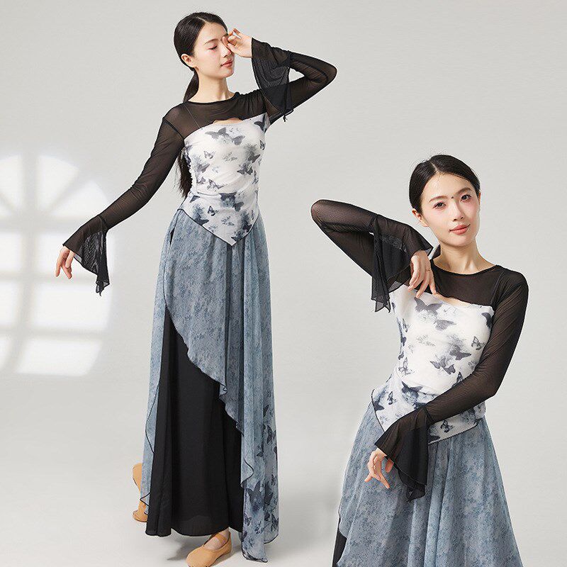 速发古典舞水墨蝴蝶老韵纱练中国舞古典舞衣功服演出服身师上课舞