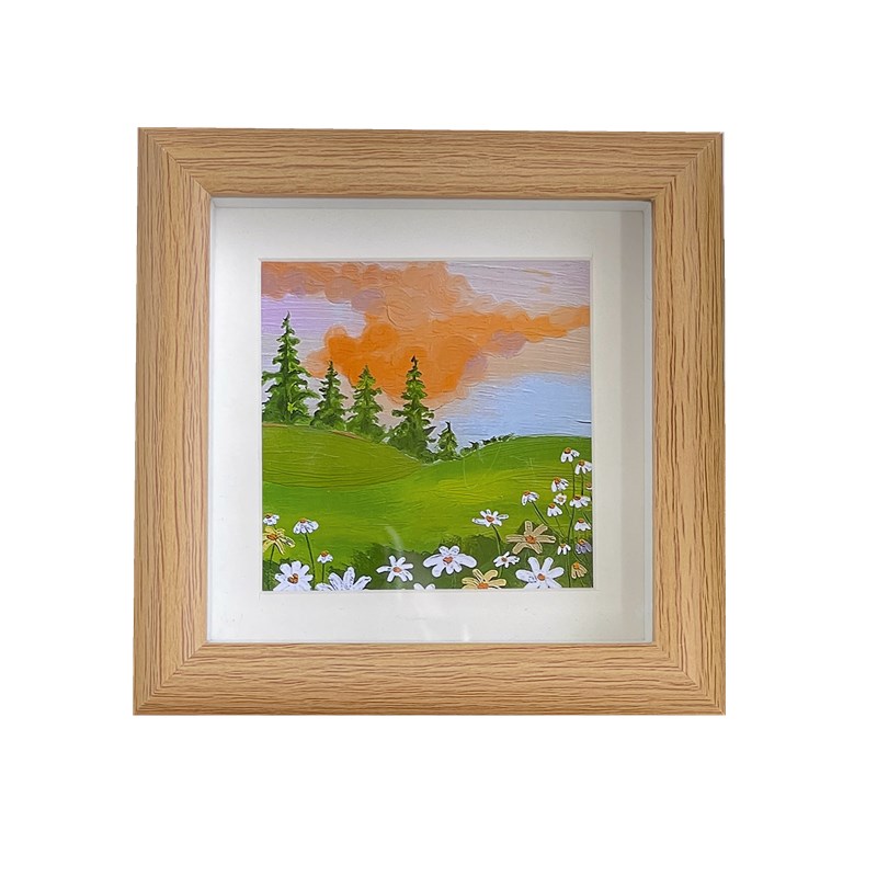 速发原木奶油风装饰品 安迪沃霍尔落日油画少郁金香装饰画框摆台