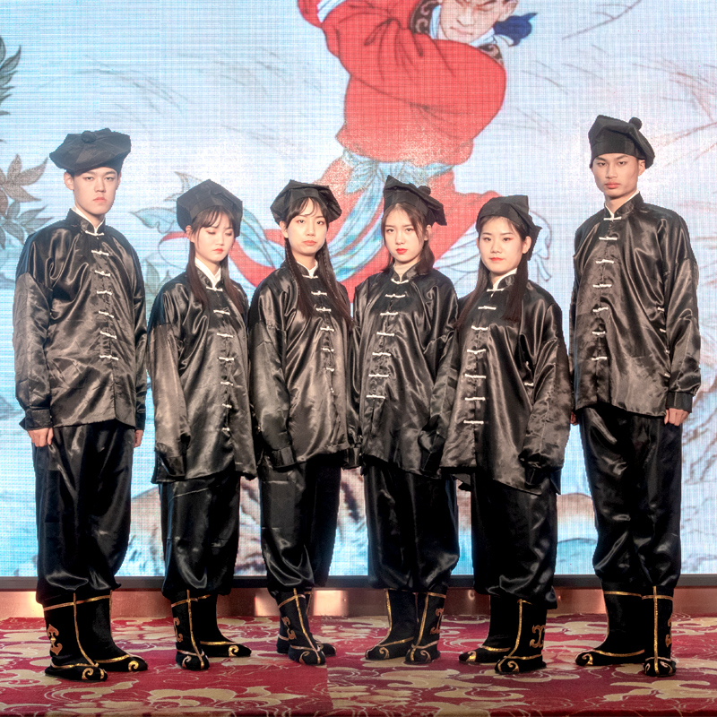 速发戏役戏曲演出服打武松打虎服装黑色武装衣武生衣服夜行衣杂剧