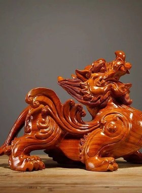 速发黑檀木雕貔貅摆件实木大号一对客厅家居办公室装饰开业送礼工