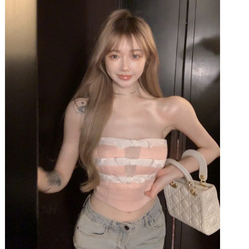 速发重工小香粗上呢网纱抹胸花衣夏辣妹内搭无肩带裹打胸底背心