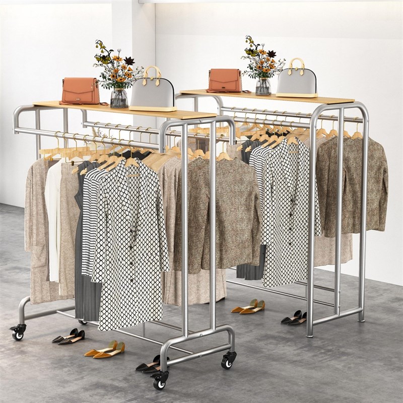 速发服装店展示架落地装双排挂衣钢不锈架加中厚岛陈列侧挂货架