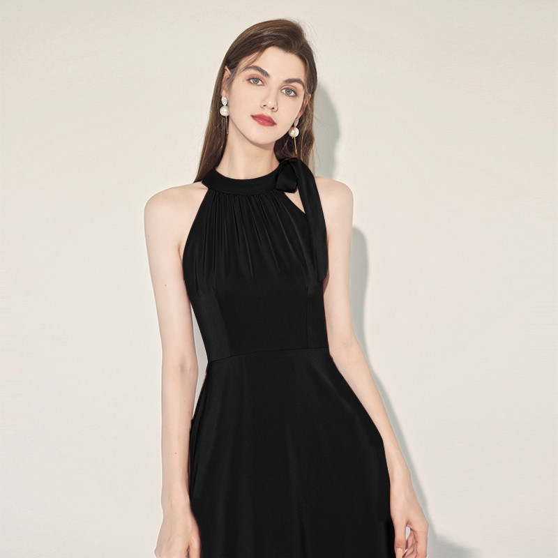 速发感色宴会年会主持人挂脖生日晚礼服轻奢衣个子众高端高级黑连