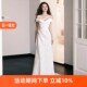 速发法丝一字肩轻婚纱蕾式 高级感白色鱼尾礼服超仙迎宾订婚门拍出