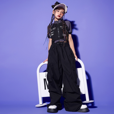 速发孩服舞演出服嘻哈风走秀潮街套装幼j爵士舞表演服装儿azz舞蹈