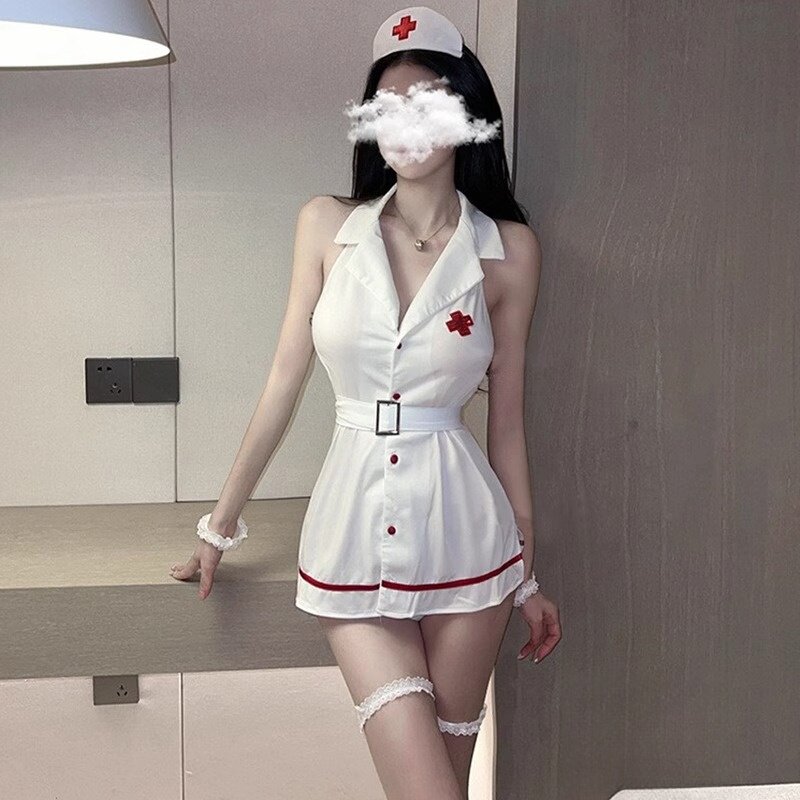 速发2024带款服裙春秋夏性感薄款高级感纯欲风护士制睡吊新睡衣