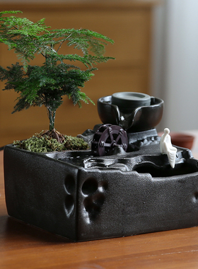 速发茶桌面时来运转循水办件流环水客厅招财摆公室内鱼缸装饰球轮