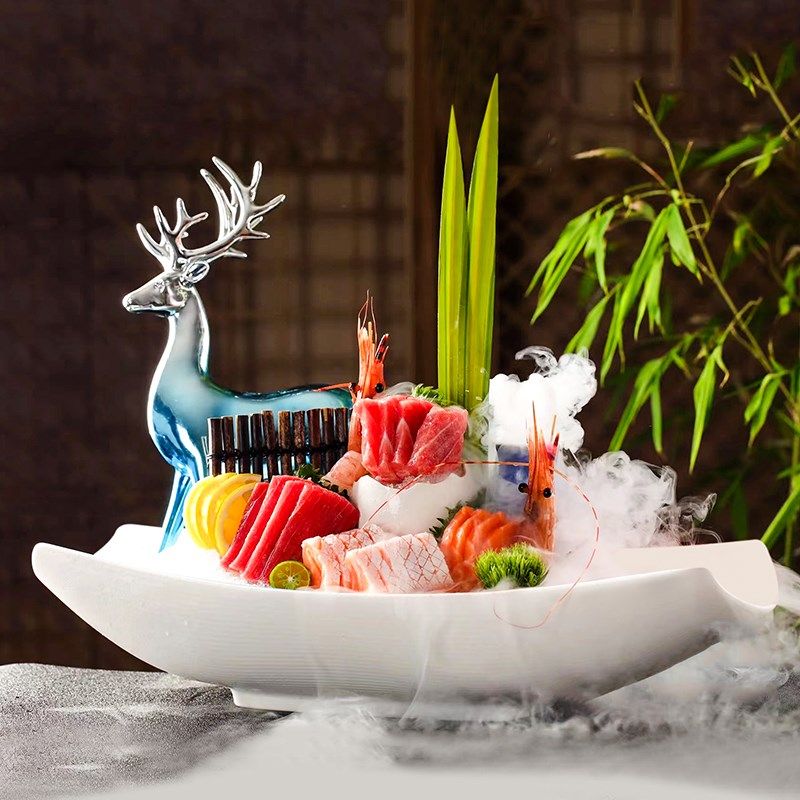 速发高瓷姿陶级船型刺身盘海鲜感造冰盘三文鱼牛肉盘创意火锅拼盘,餐饮具,盘,淘宝优惠券,粉丝福利购,淘宝优惠卷