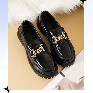 乐福小单鞋女2023新款春秋款百搭英伦风松糕底女鞋四季厚底小皮鞋