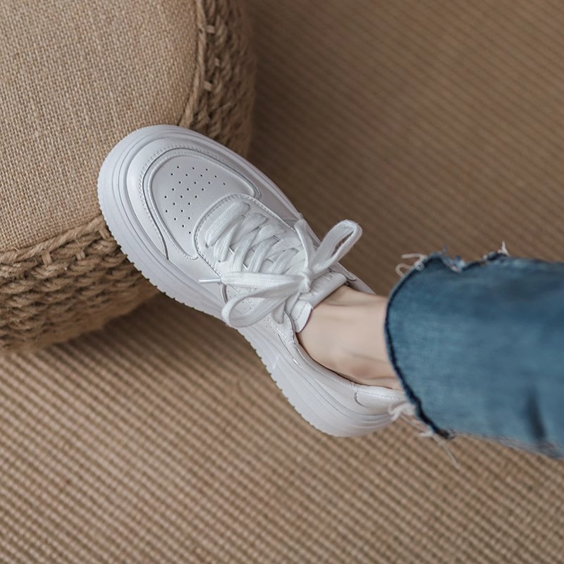 真皮小白鞋女2025春季新款百搭运动鞋增高单鞋松糕老爹鞋厚底板鞋