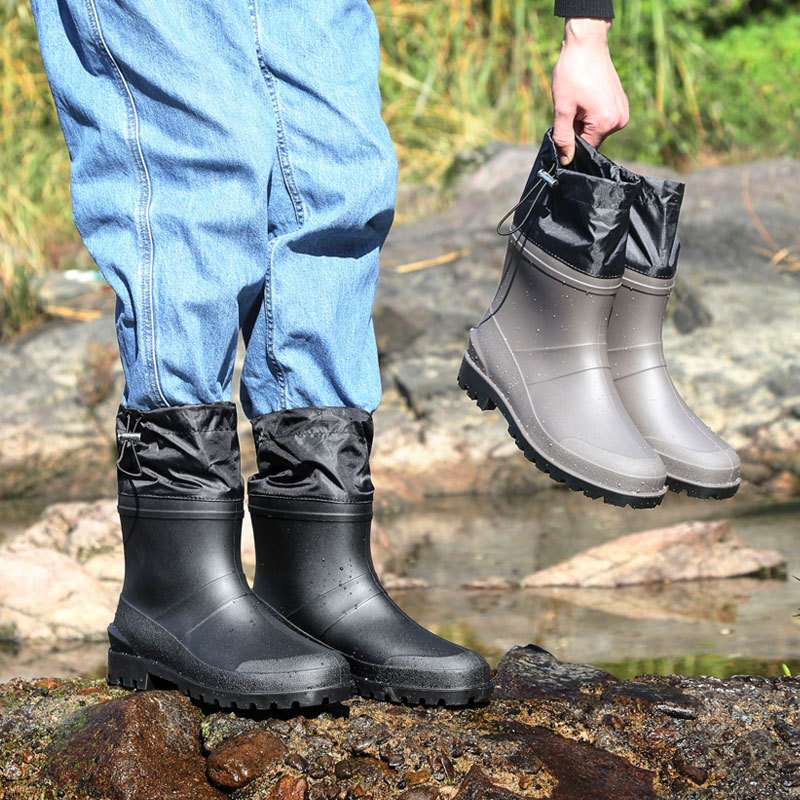 雨鞋男款矮筒防水鞋防滑钓鱼套鞋加绒水靴棉套硅胶鞋中筒雨靴子男