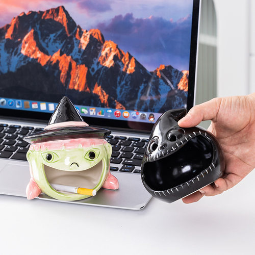 可爱搞怪创意幽灵烟灰缸高级感家用客厅陶瓷摆件送男友实用小礼物