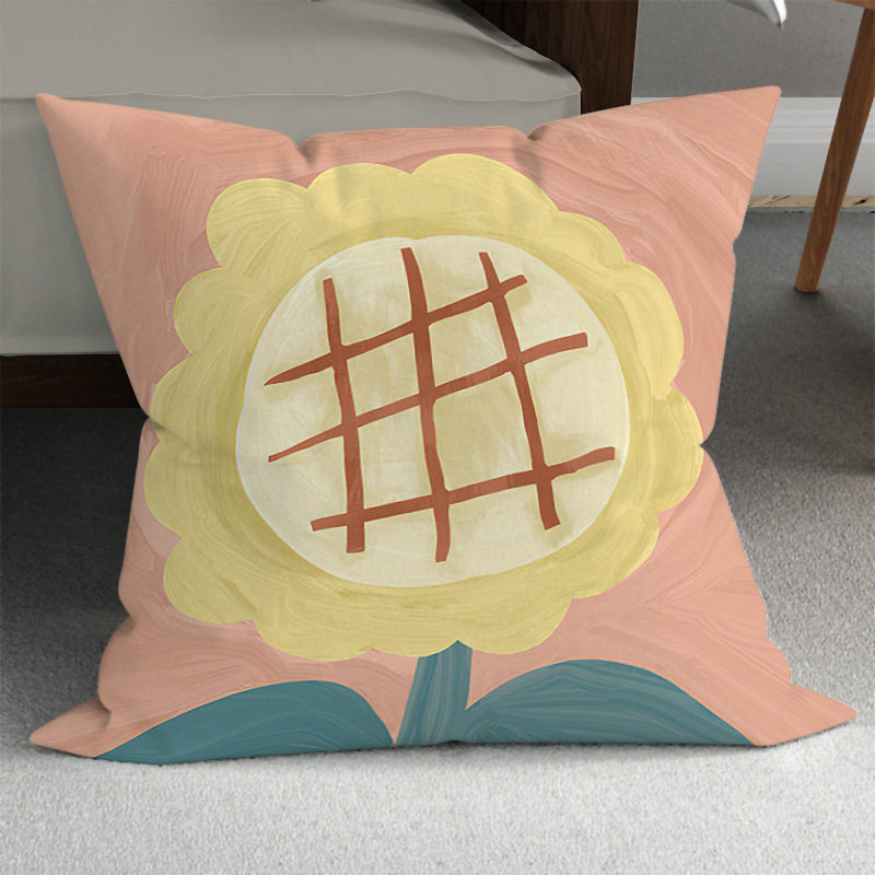 向日葵手绘插花瓶ins风油画装饰抱枕 北欧小清新沙发床上靠背枕头