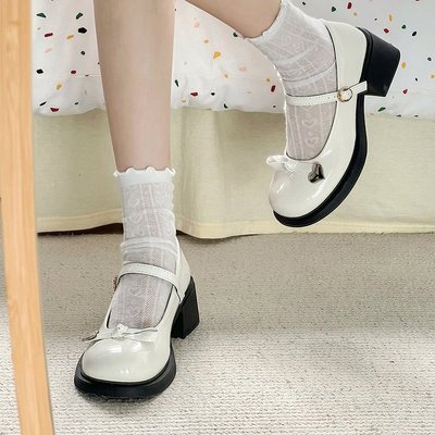 复古玛丽珍鞋女2025新款春季蝴蝶结高跟鞋法式单鞋圆头粗跟小皮鞋