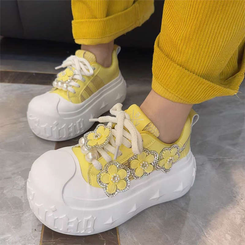 8CM增高欧货水钻丑萌大头松糕厚底面包鞋女网面透气小个子休闲鞋