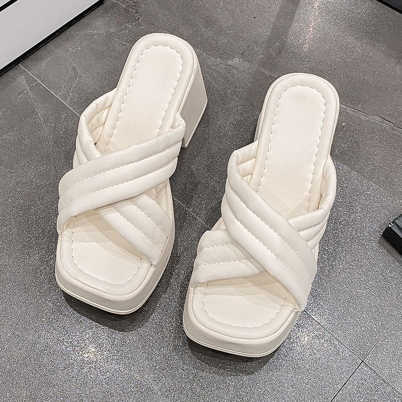 网红爆款厚底粗跟凉拖鞋女2025年夏季新款防水台高跟鞋百搭一字拖