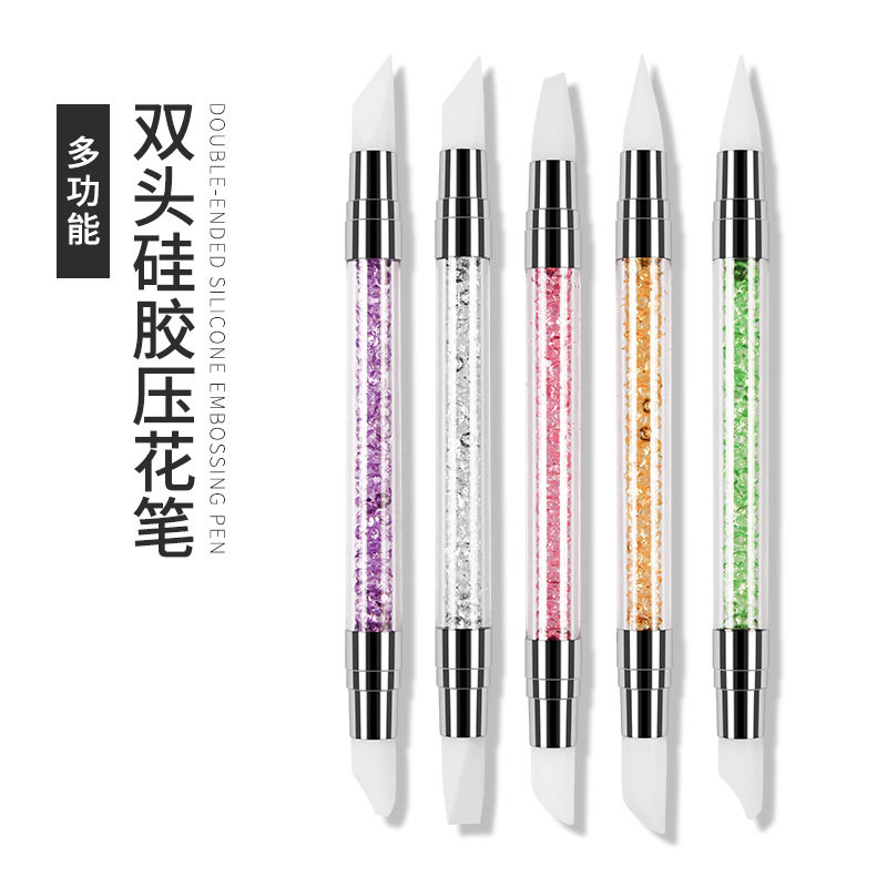 美甲雕花笔双头硅胶指甲贴纸压花棒多功能单支调胶笔刷工具套装