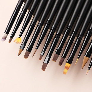 美甲黑色杆笔刷套装 拉线彩绘画画花格纹点钻扫扫勾线平圆头光疗笔