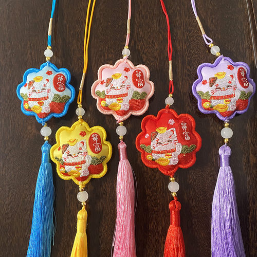 中国风双面刺绣招财猫挂件 新年送礼暴富 民族分香包香囊汽车挂饰