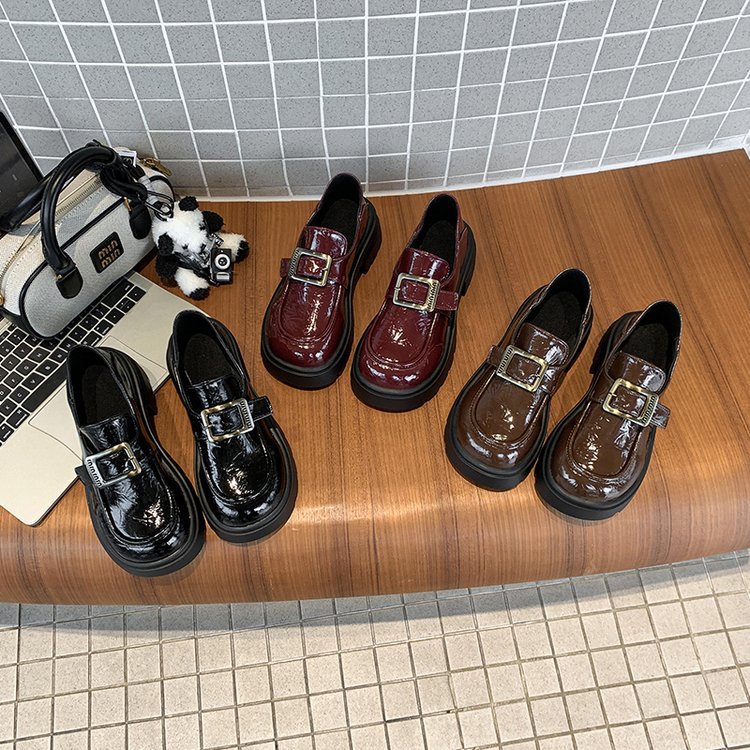 2025春季新款套脚厚底增高粗跟乐福鞋女真皮英伦风百搭舒适单鞋女