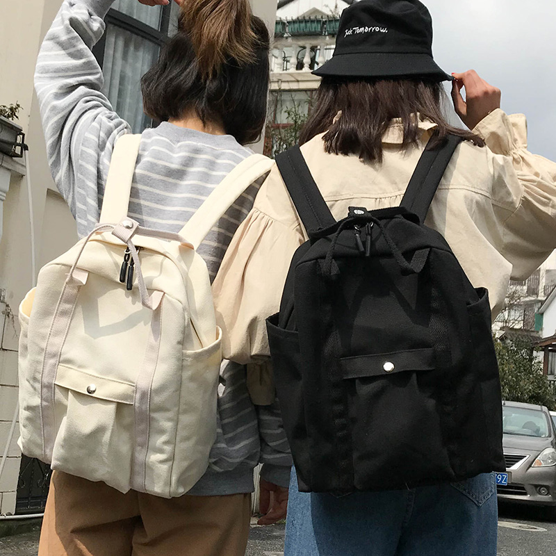 原宿簡約百搭帆布雙肩包小清新女韓版學院風高中學生書包新款背包