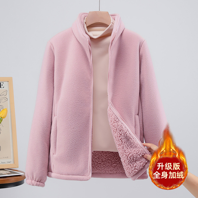 摇粒绒外套女2025年秋冬新款连帽加厚保暖宽松大码抓绒衣上衣开衫