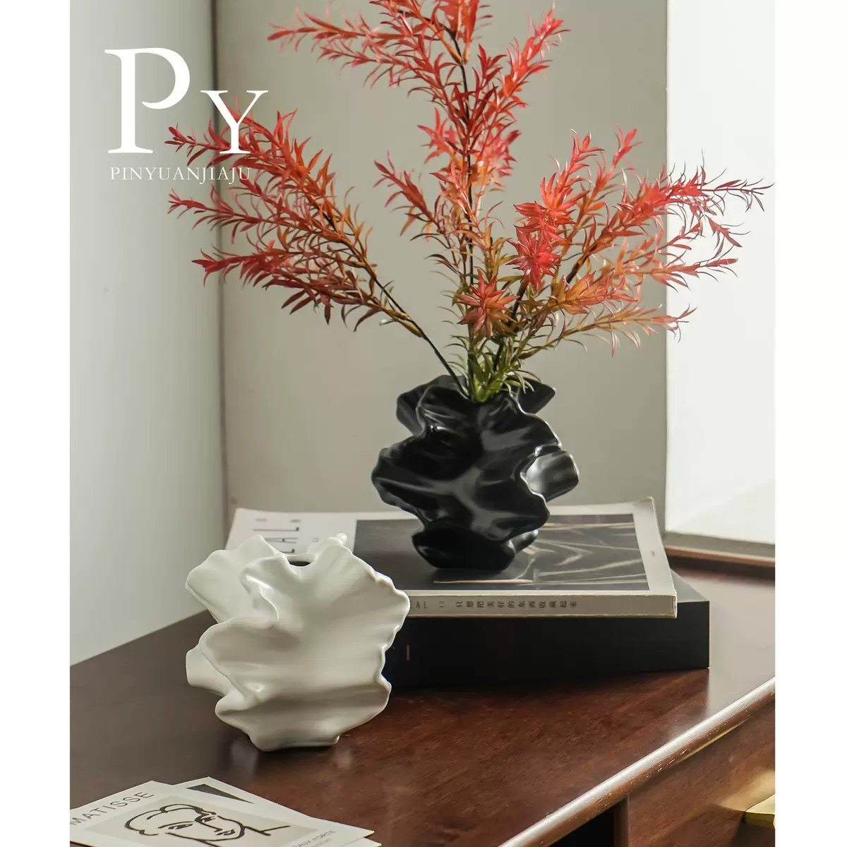 ins复古侘寂花瓶仿真花个性高颜值陶瓷艺术花器民宿客厅桌面摆件,家居饰品,装饰摆件,淘宝优惠券,粉丝福利购,淘宝优惠卷