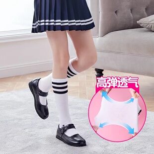 中筒袜条纹街舞袜现代舞袜女童长筒袜白色黑色红色春秋短裙搭配袜
