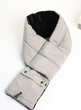 出口日本秋冬季羽丝绒围巾男女防风保暖交叉围脖防泼水护颈脖套男