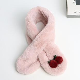 出口日本秋冬季儿童围巾女童仿兔毛加厚保暖围脖卡通樱桃毛绒脖套