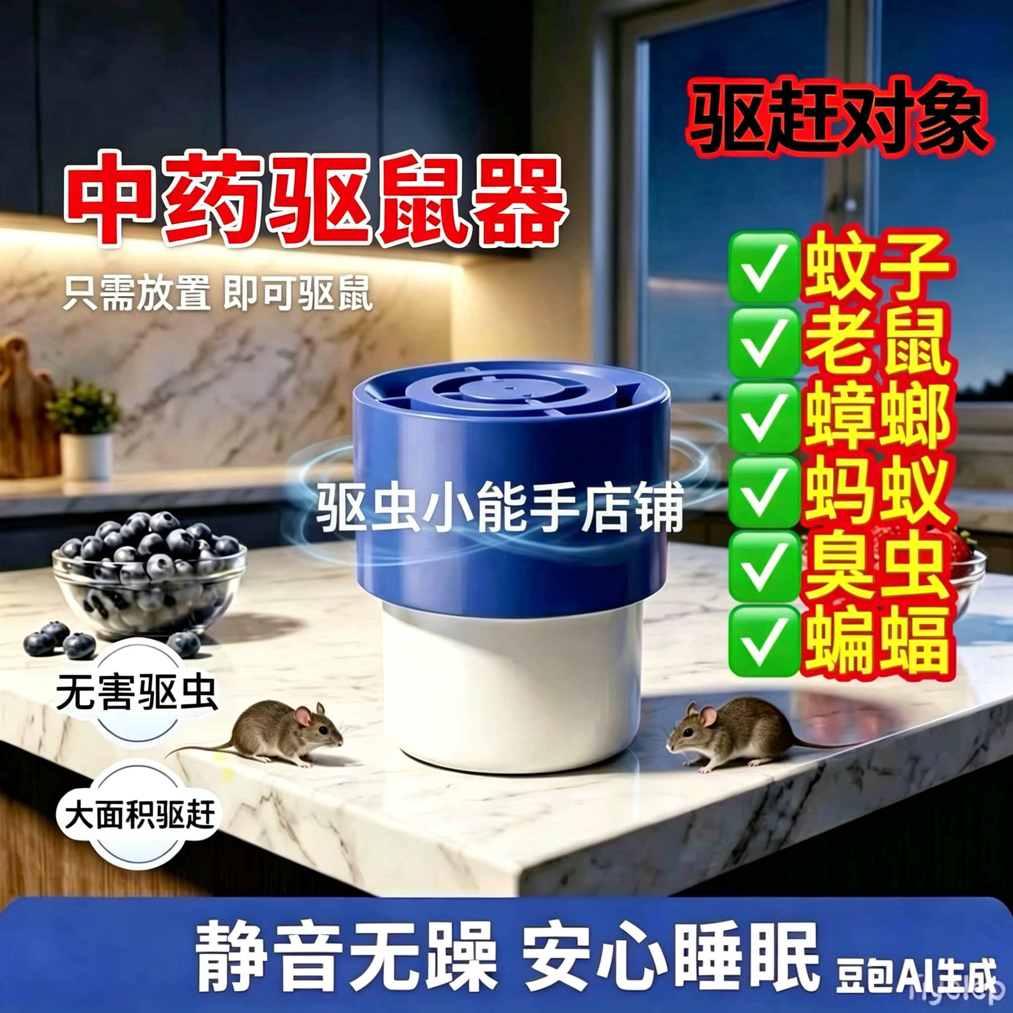 新款中药驱蚊器静音室内家用孕婴适用安全防鼠驱赶蟑螂蚂蚁防蚊子